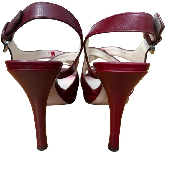 Prada Women's Dark Red Leather Sandals Heels - Picture 4 of 7